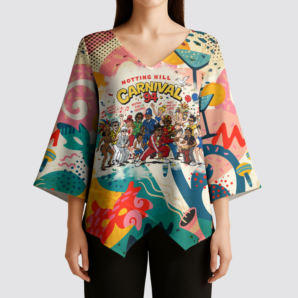 Notting Hill Carnival 94 Kimono Sleeve Blouse Vintage Festival Music Caribbean Dancers Steel Drums Pop Art