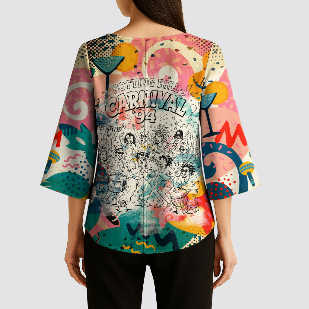 Notting Hill Carnival 94 Kimono Sleeve Blouse Vintage Festival Music Caribbean Dancers Steel Drums Pop Art