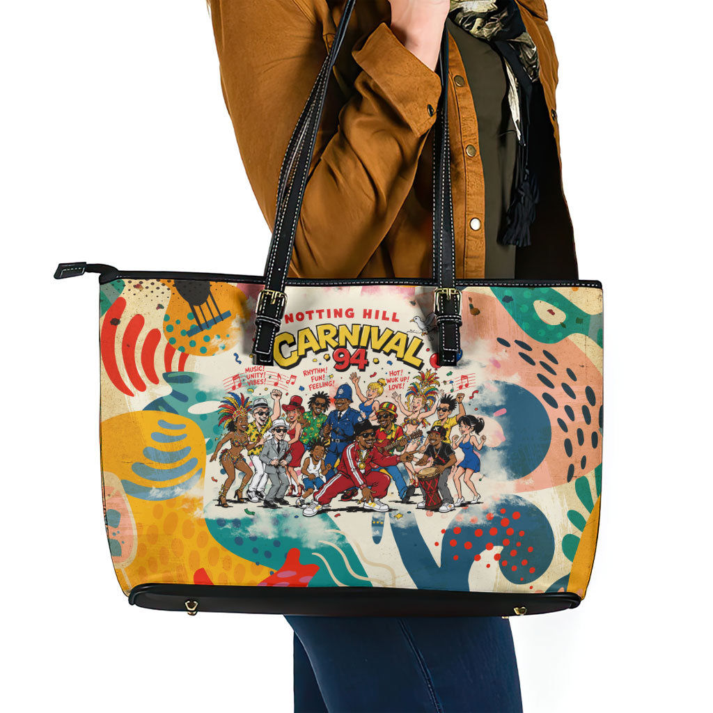 Notting Hill Carnival 94 Leather Tote Bag Vintage Festival Music Caribbean Dancers Steel Drums Pop Art