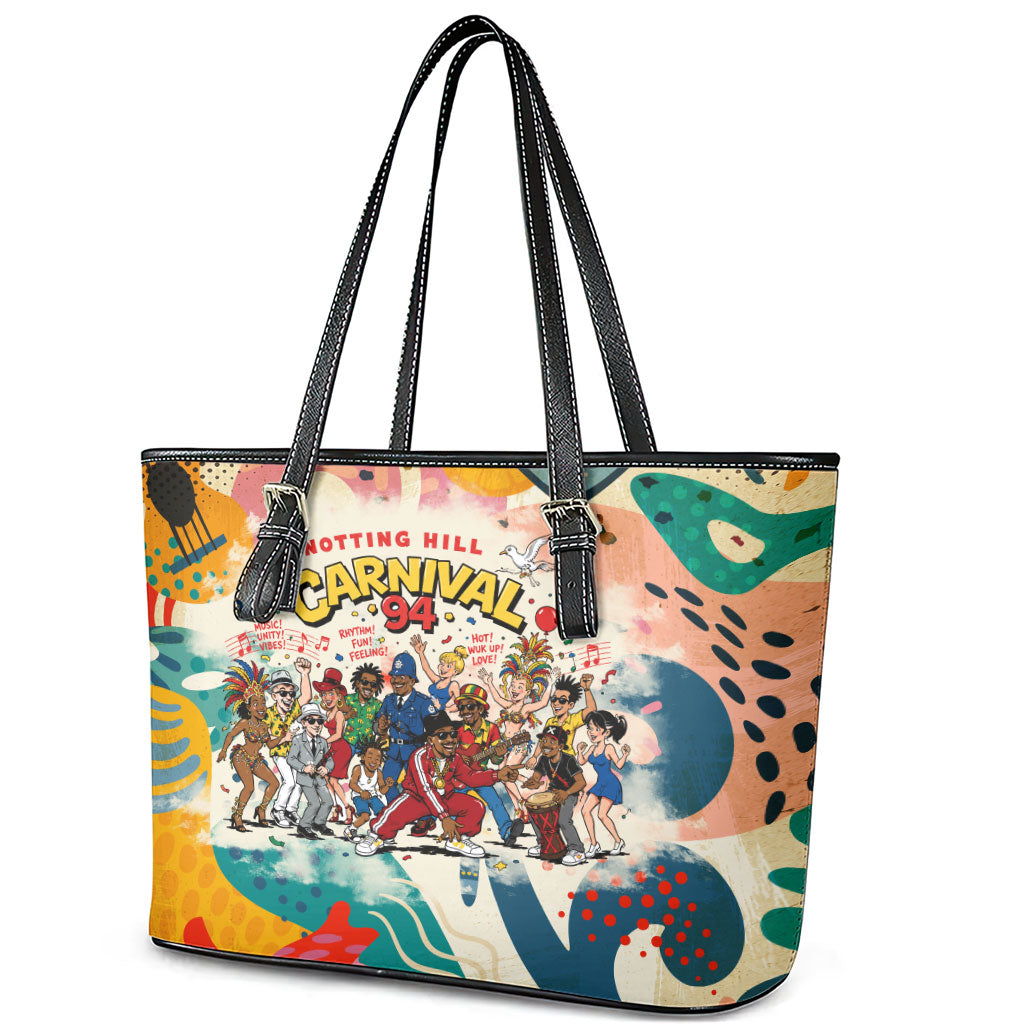 Notting Hill Carnival 94 Leather Tote Bag Vintage Festival Music Caribbean Dancers Steel Drums Pop Art