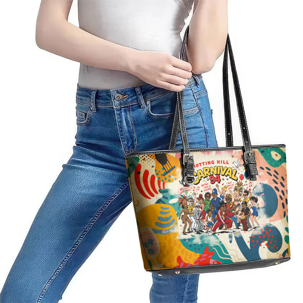 Notting Hill Carnival 94 Leather Tote Bag Vintage Festival Music Caribbean Dancers Steel Drums Pop Art