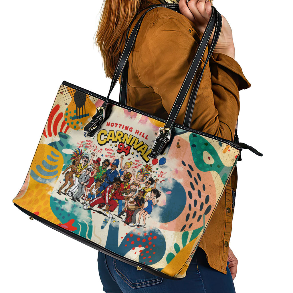 Notting Hill Carnival 94 Leather Tote Bag Vintage Festival Music Caribbean Dancers Steel Drums Pop Art