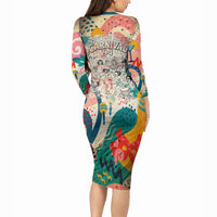 Notting Hill Carnival 94 Long Sleeve Bodycon Dress Vintage Festival Music Caribbean Dancers Steel Drums Pop Art