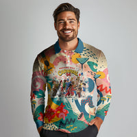 Notting Hill Carnival 94 Long Sleeve Polo Shirt Vintage Festival Music Caribbean Dancers Steel Drums Pop Art