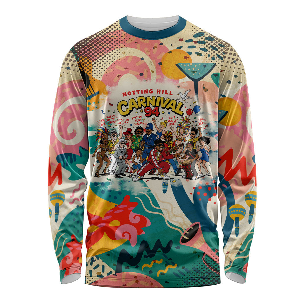 Notting Hill Carnival 94 Long Sleeve Shirt Vintage Festival Music Caribbean Dancers Steel Drums Pop Art