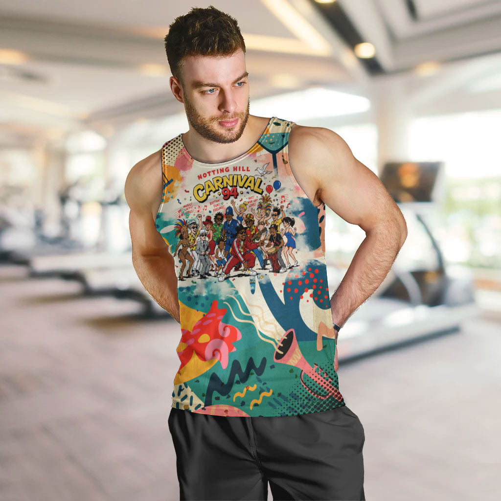 Notting Hill Carnival 94 Men Tank Top Vintage Festival Music Caribbean Dancers Steel Drums Pop Art