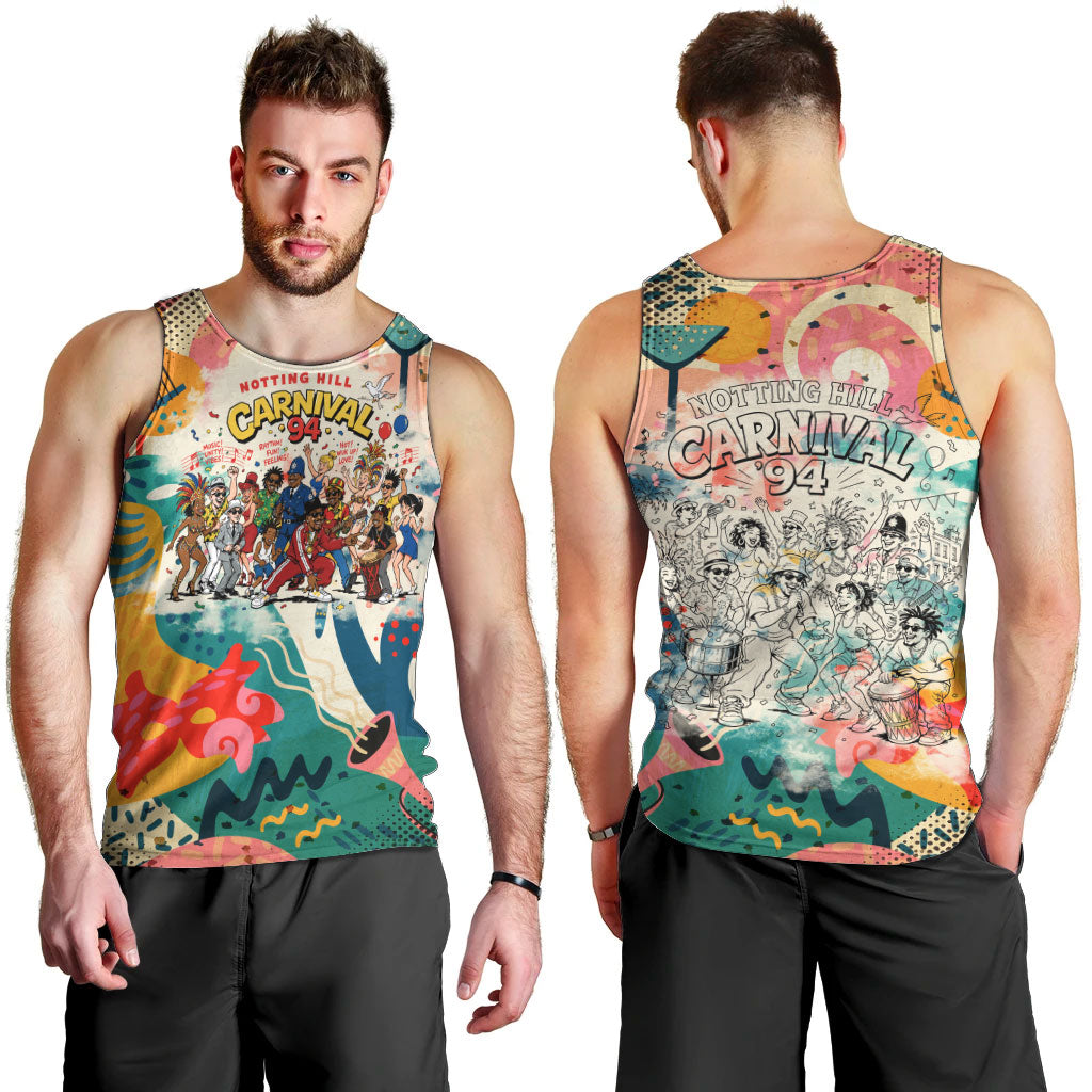 Notting Hill Carnival 94 Men Tank Top Vintage Festival Music Caribbean Dancers Steel Drums Pop Art