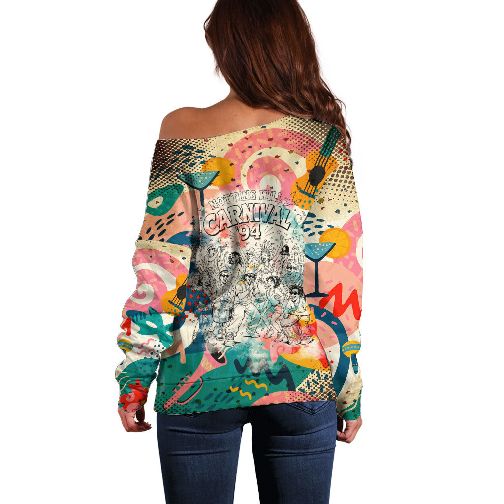 Notting Hill Carnival 94 Off Shoulder Sweater Vintage Festival Music Caribbean Dancers Steel Drums Pop Art
