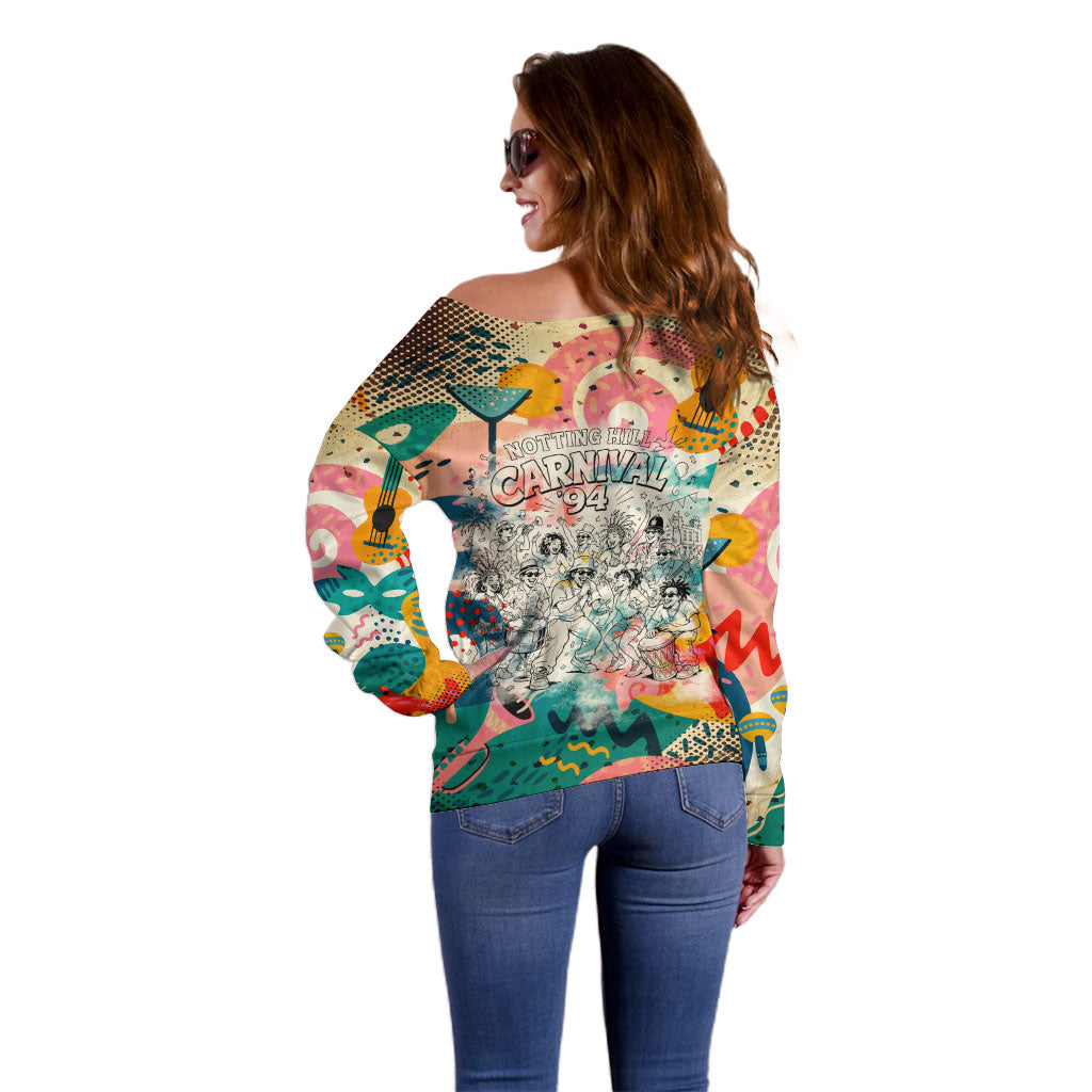 Notting Hill Carnival 94 Off Shoulder Sweater Vintage Festival Music Caribbean Dancers Steel Drums Pop Art