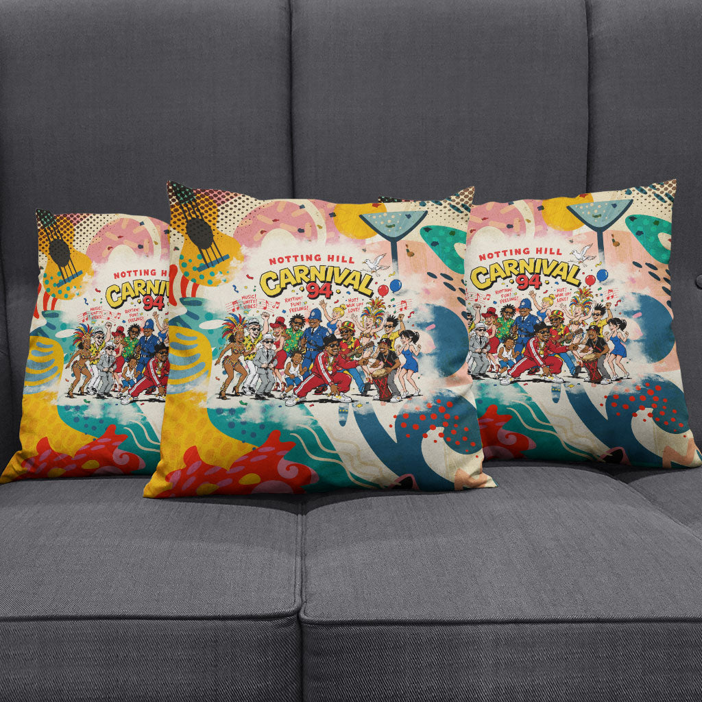 Notting Hill Carnival 94 Pillow Cover Vintage Festival Music Caribbean Dancers Steel Drums Pop Art