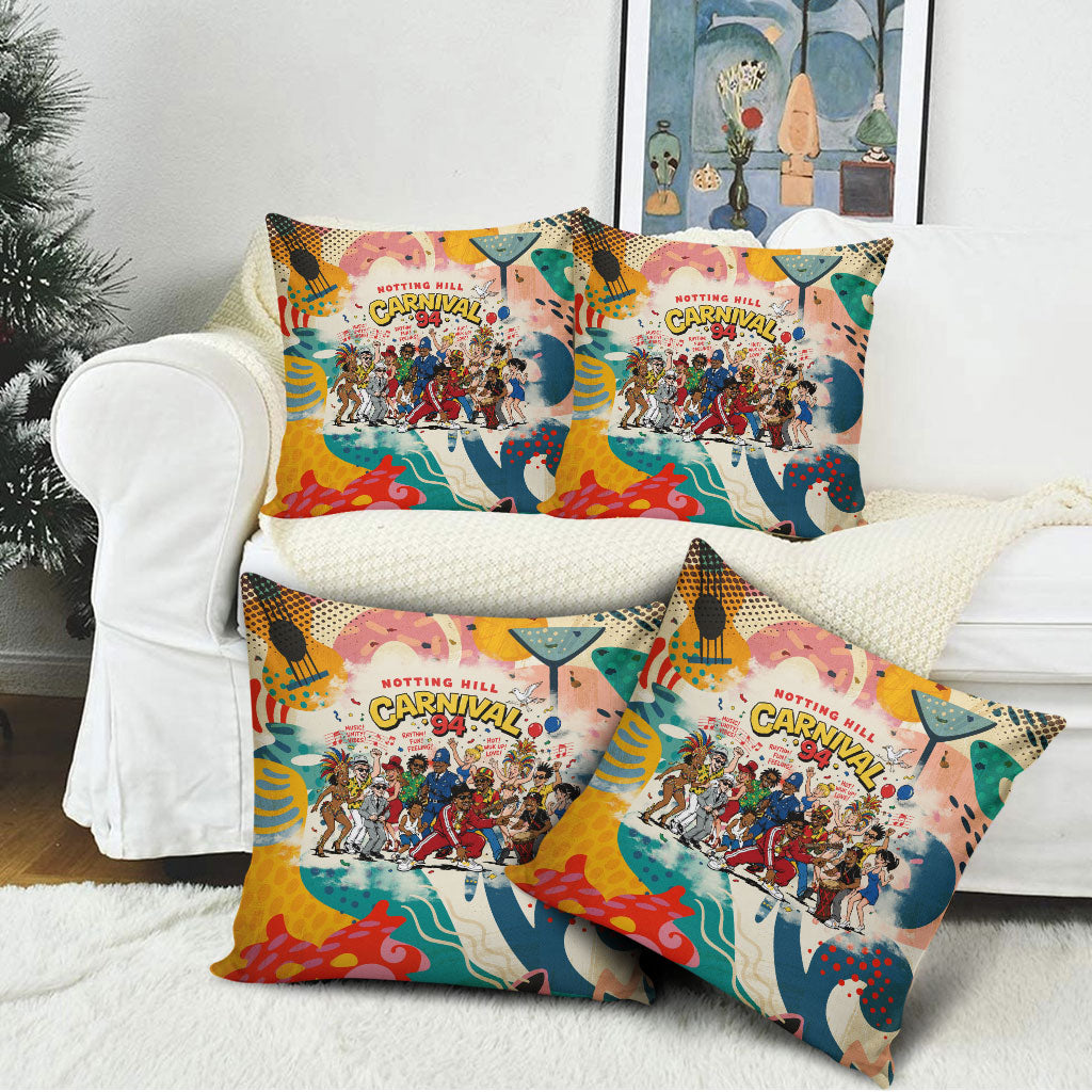 Notting Hill Carnival 94 Pillow Cover Vintage Festival Music Caribbean Dancers Steel Drums Pop Art