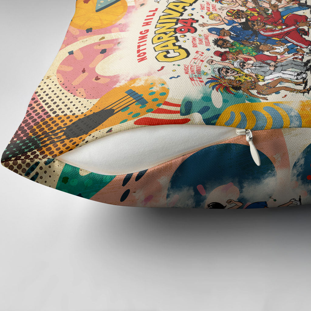 Notting Hill Carnival 94 Pillow Cover Vintage Festival Music Caribbean Dancers Steel Drums Pop Art