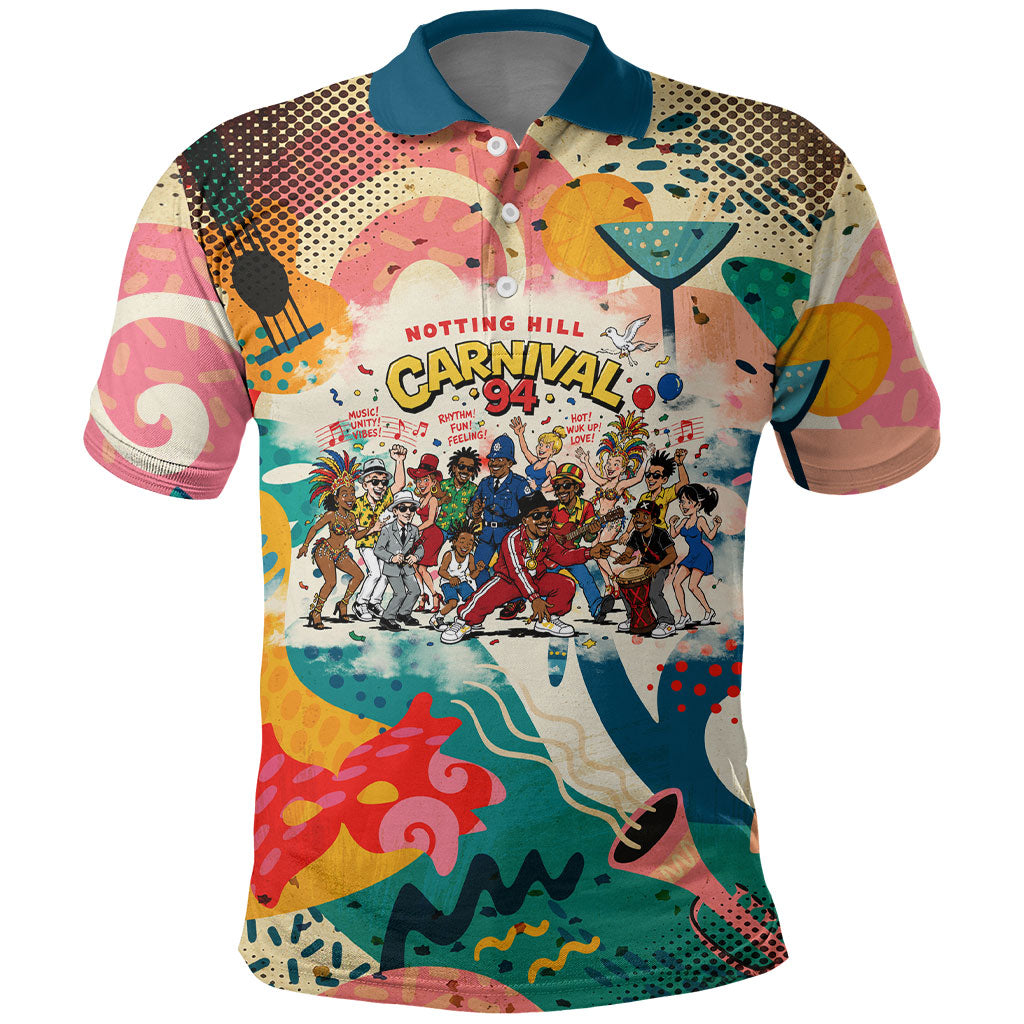 Notting Hill Carnival 94 Polo Shirt Vintage Festival Music Caribbean Dancers Steel Drums Pop Art