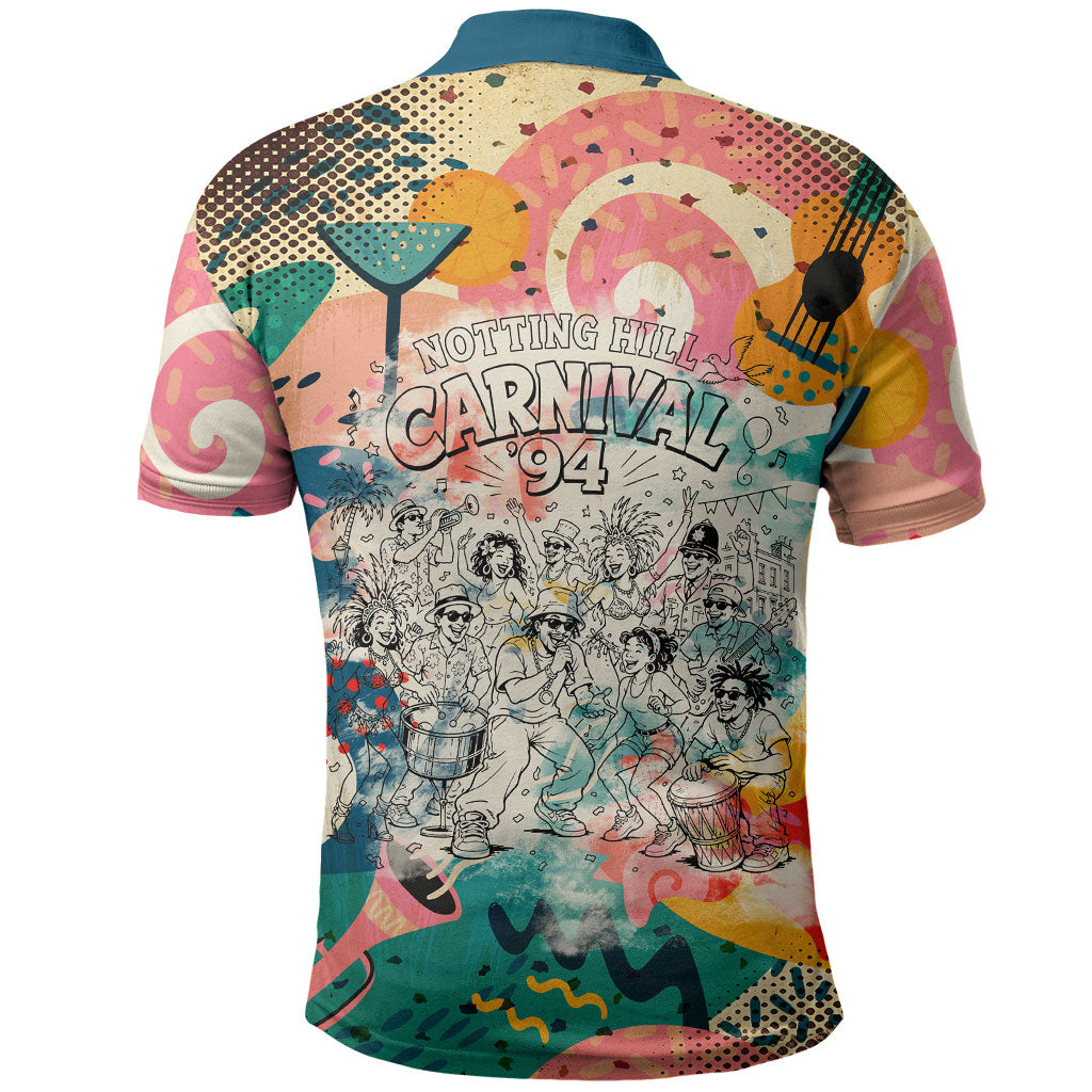 Notting Hill Carnival 94 Polo Shirt Vintage Festival Music Caribbean Dancers Steel Drums Pop Art