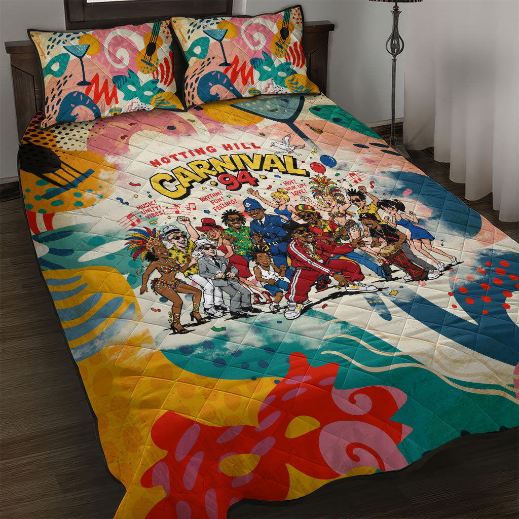 Notting Hill Carnival 94 Quilt Bed Set Vintage Festival Music Caribbean Dancers Steel Drums Pop Art