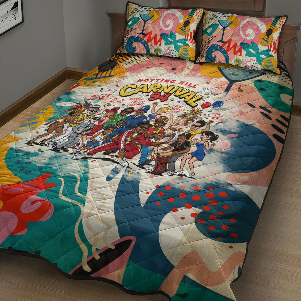 Notting Hill Carnival 94 Quilt Bed Set Vintage Festival Music Caribbean Dancers Steel Drums Pop Art