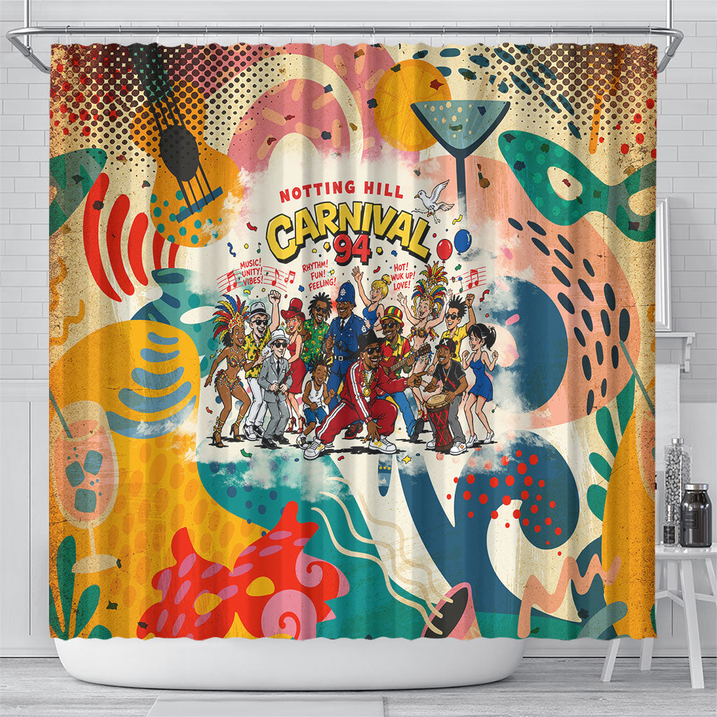 Notting Hill Carnival 94 Shower Curtain Vintage Festival Music Caribbean Dancers Steel Drums Pop Art