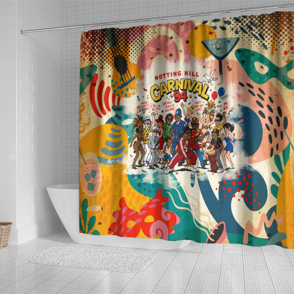 Notting Hill Carnival 94 Shower Curtain Vintage Festival Music Caribbean Dancers Steel Drums Pop Art