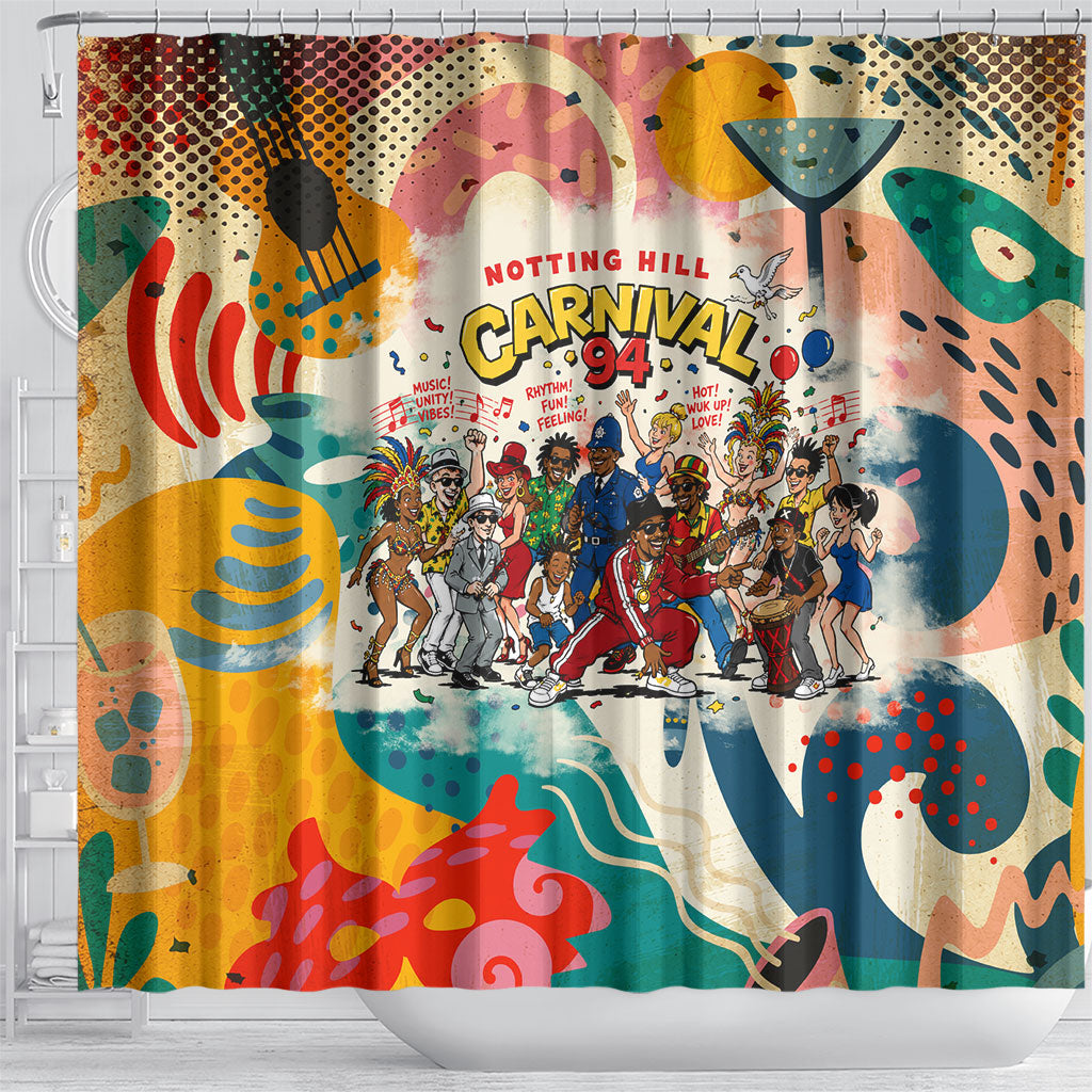 Notting Hill Carnival 94 Shower Curtain Vintage Festival Music Caribbean Dancers Steel Drums Pop Art
