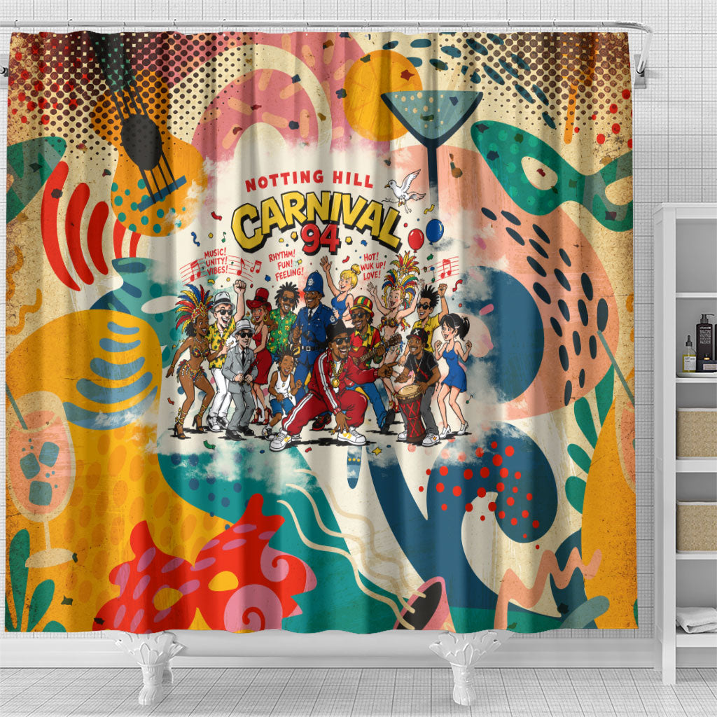 Notting Hill Carnival 94 Shower Curtain Vintage Festival Music Caribbean Dancers Steel Drums Pop Art