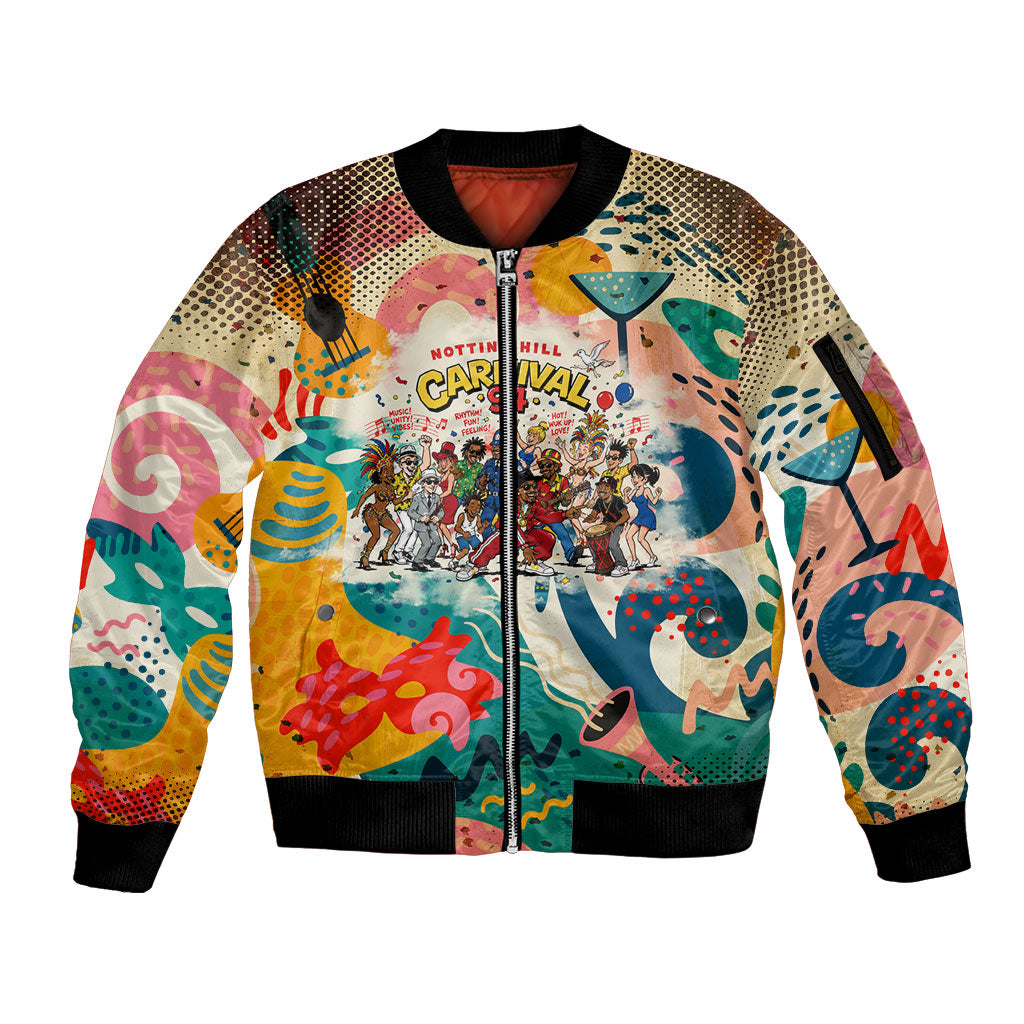 Notting Hill Carnival 94 Sleeve Zip Bomber Jacket Vintage Festival Music Caribbean Dancers Steel Drums Pop Art