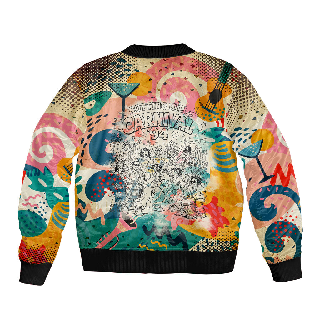 Notting Hill Carnival 94 Sleeve Zip Bomber Jacket Vintage Festival Music Caribbean Dancers Steel Drums Pop Art