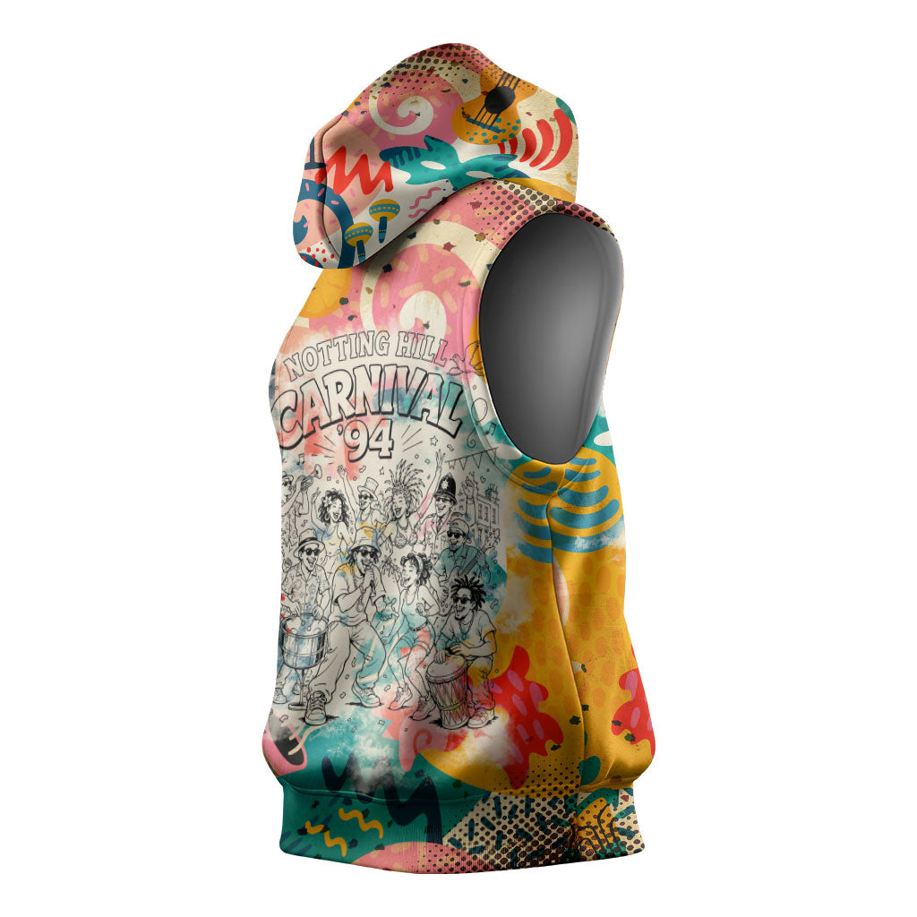 Notting Hill Carnival 94 Sleeveless Hoodie Vintage Festival Music Caribbean Dancers Steel Drums Pop Art