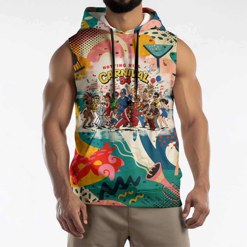Notting Hill Carnival 94 Sleeveless Hoodie Vintage Festival Music Caribbean Dancers Steel Drums Pop Art