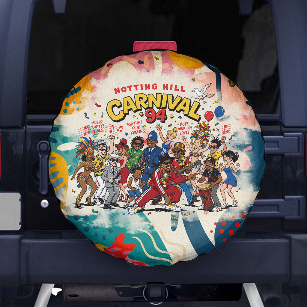 Notting Hill Carnival 94 Spare Tire Cover Vintage Festival Music Caribbean Dancers Steel Drums Pop Art