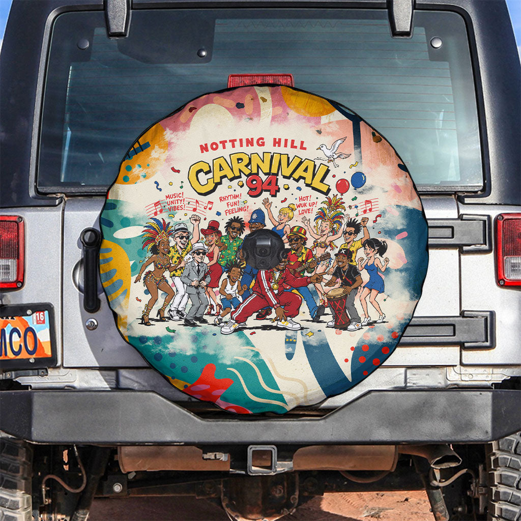 Notting Hill Carnival 94 Spare Tire Cover Vintage Festival Music Caribbean Dancers Steel Drums Pop Art
