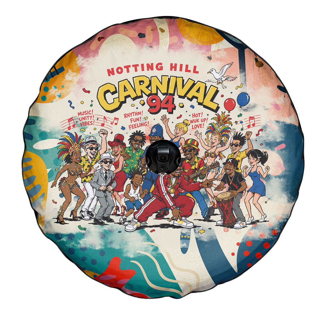 Notting Hill Carnival 94 Spare Tire Cover Vintage Festival Music Caribbean Dancers Steel Drums Pop Art