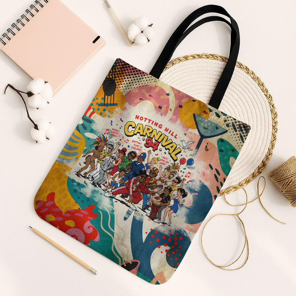 Notting Hill Carnival 94 Tote Bag Vintage Festival Music Caribbean Dancers Steel Drums Pop Art