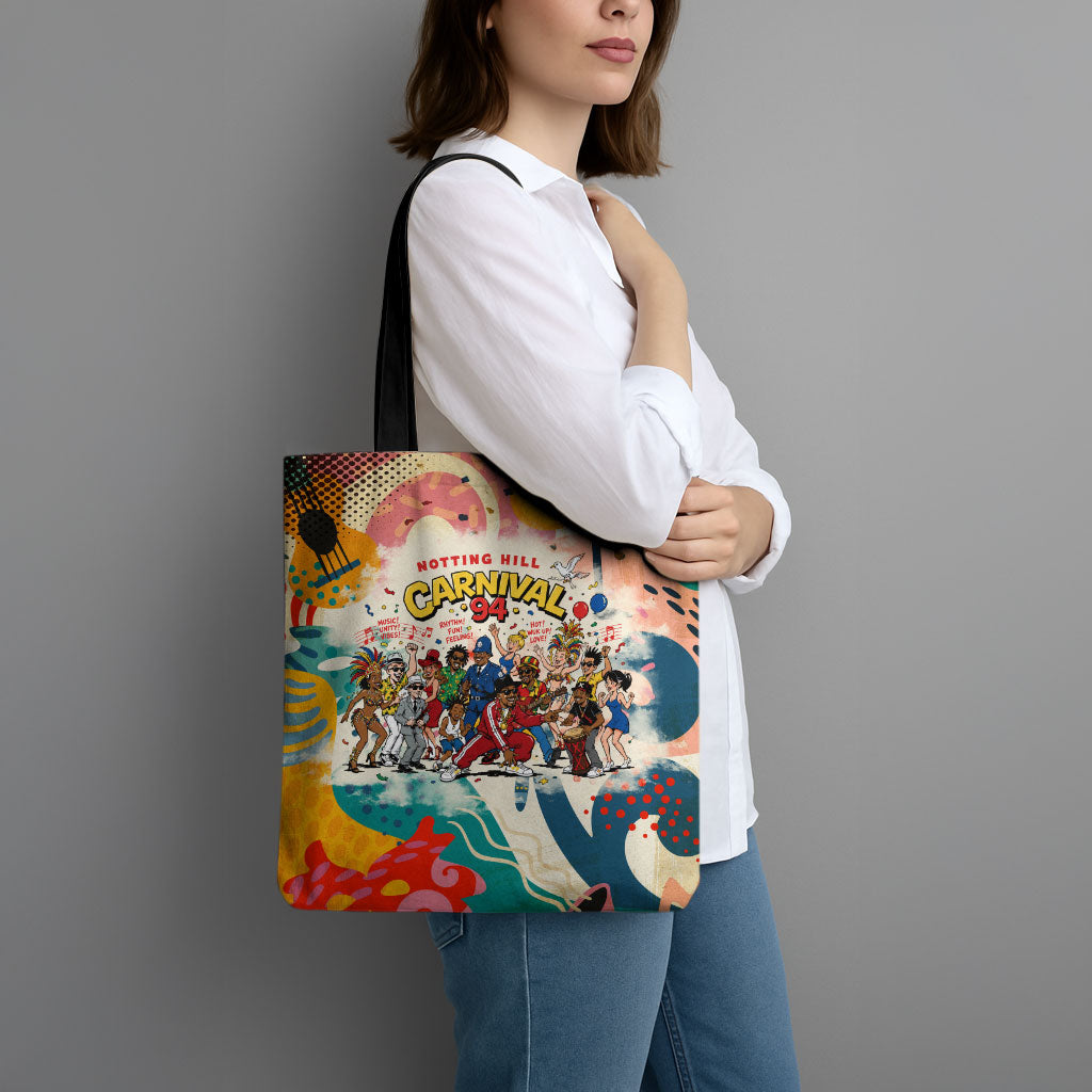 Notting Hill Carnival 94 Tote Bag Vintage Festival Music Caribbean Dancers Steel Drums Pop Art