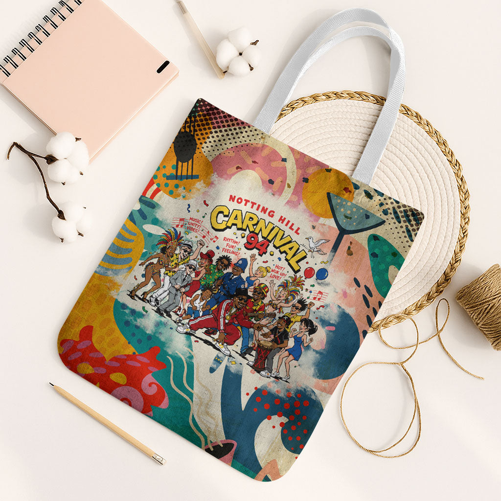 Notting Hill Carnival 94 Tote Bag Vintage Festival Music Caribbean Dancers Steel Drums Pop Art