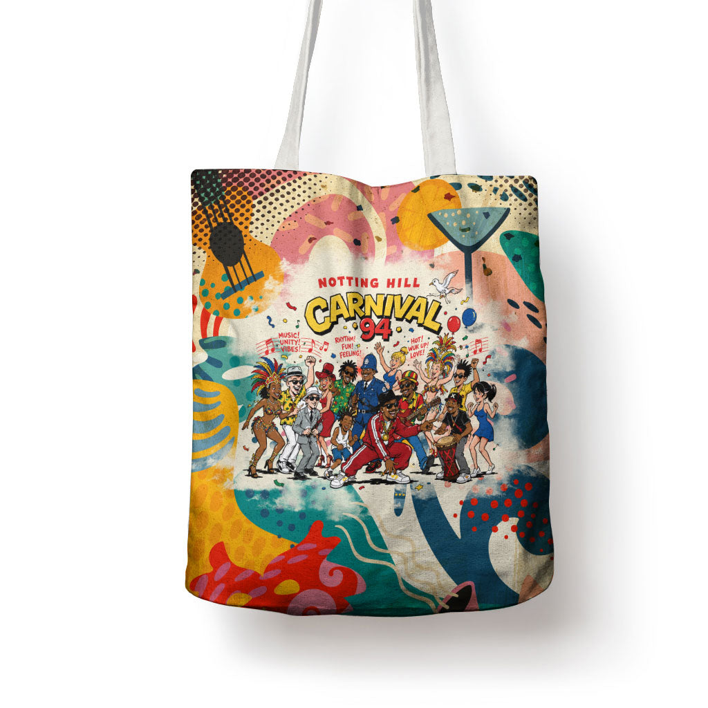 Notting Hill Carnival 94 Tote Bag Vintage Festival Music Caribbean Dancers Steel Drums Pop Art