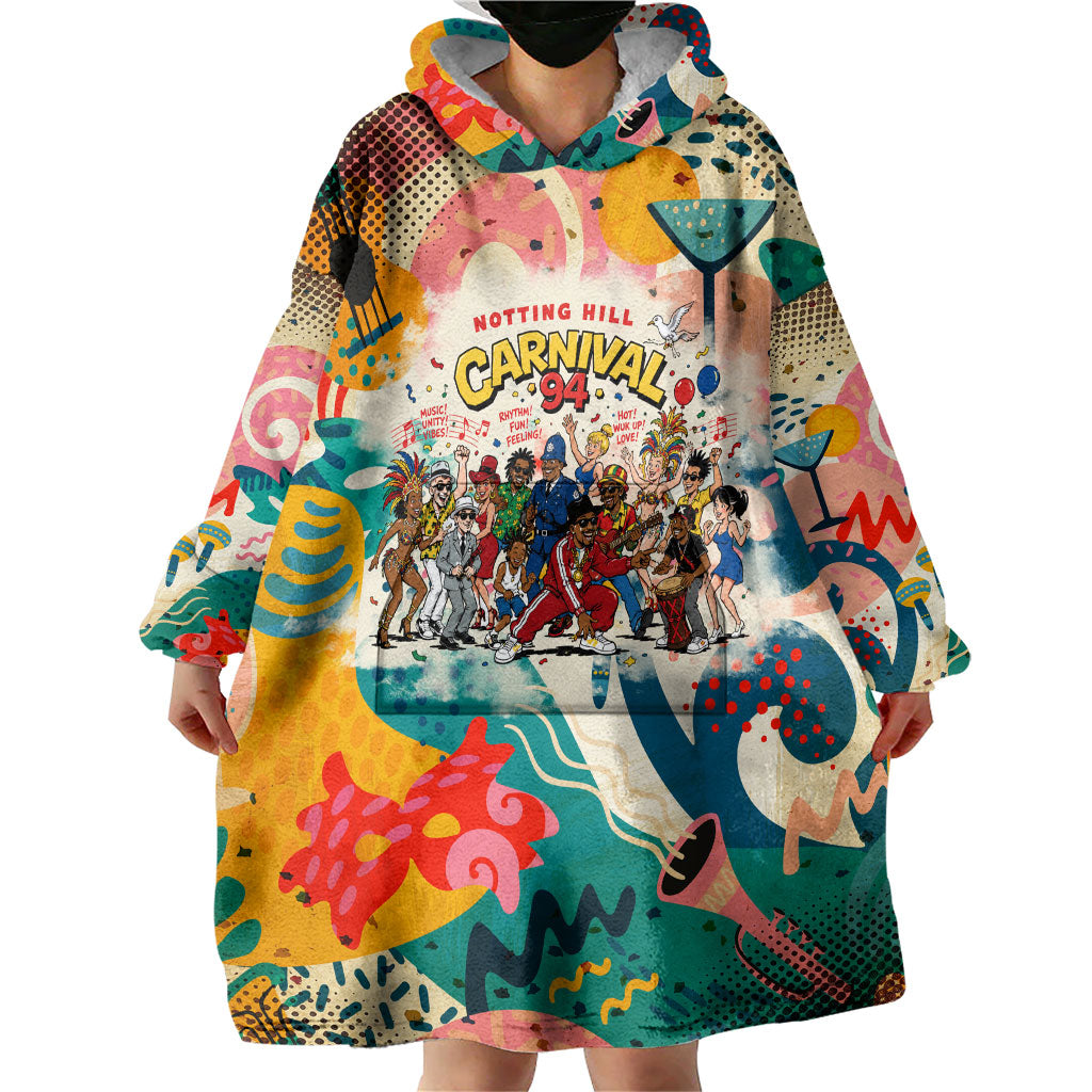 Notting Hill Carnival 94 Wearable Blanket Hoodie Vintage Festival Music Caribbean Dancers Steel Drums Pop Art