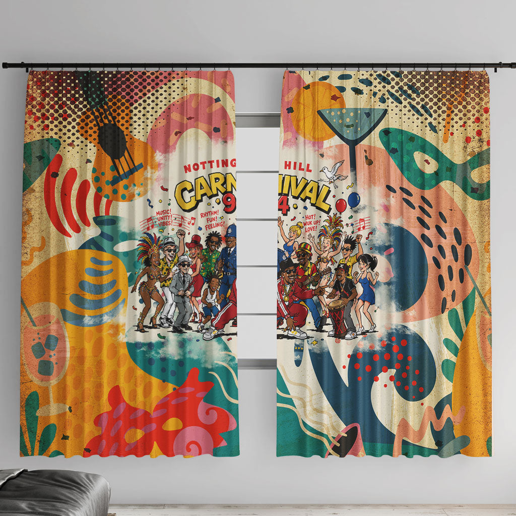 Notting Hill Carnival 94 Window Curtain Vintage Festival Music Caribbean Dancers Steel Drums Pop Art