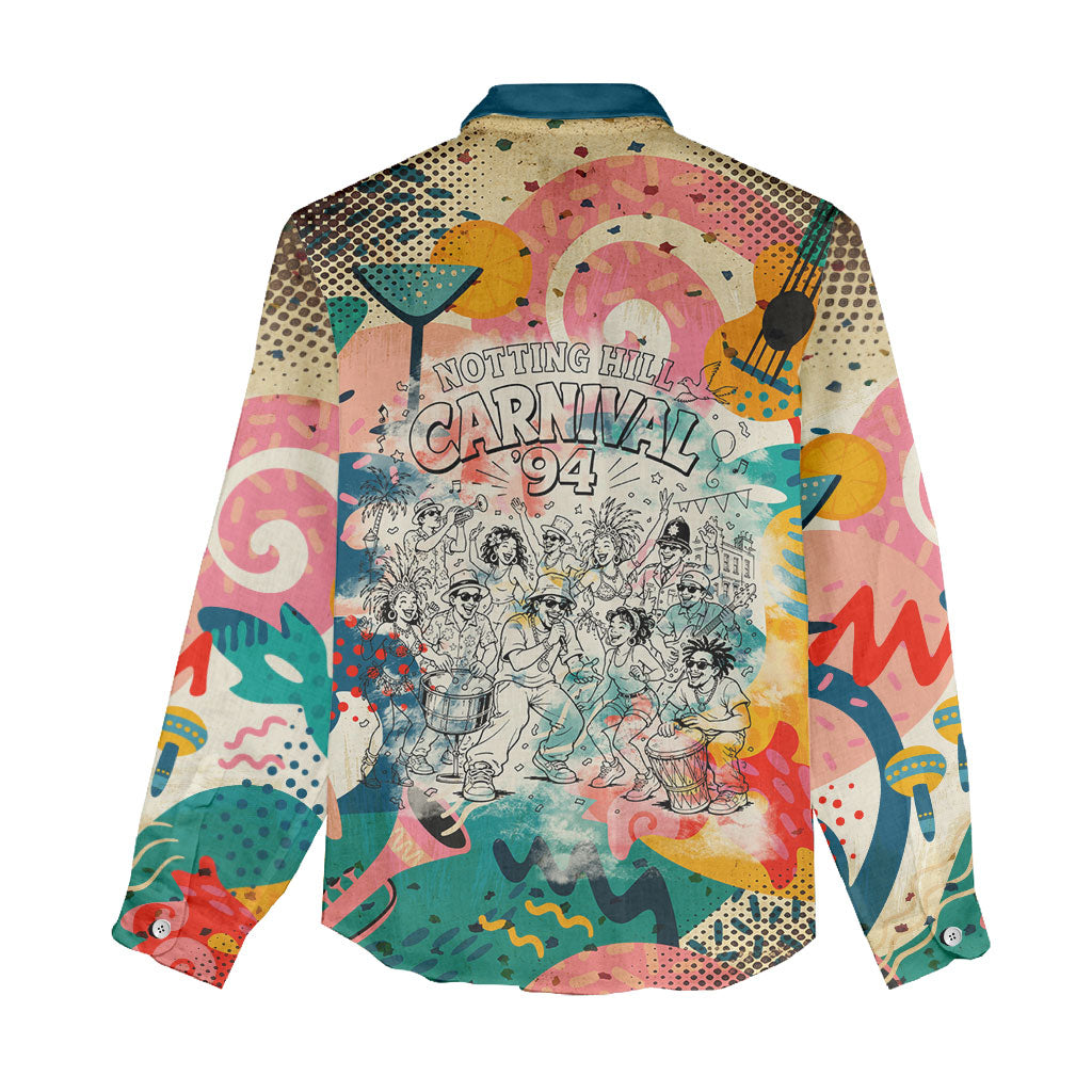 Notting Hill Carnival 94 Women Casual Shirt Vintage Festival Music Caribbean Dancers Steel Drums Pop Art