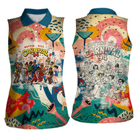 Notting Hill Carnival 94 Women Sleeveless Polo Shirt Vintage Festival Music Caribbean Dancers Steel Drums Pop Art