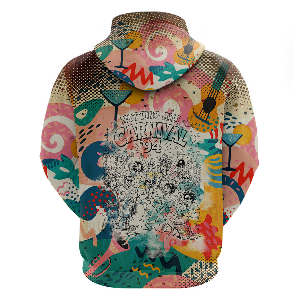 Notting Hill Carnival 94 Zip Hoodie Vintage Festival Music Caribbean Dancers Steel Drums Pop Art
