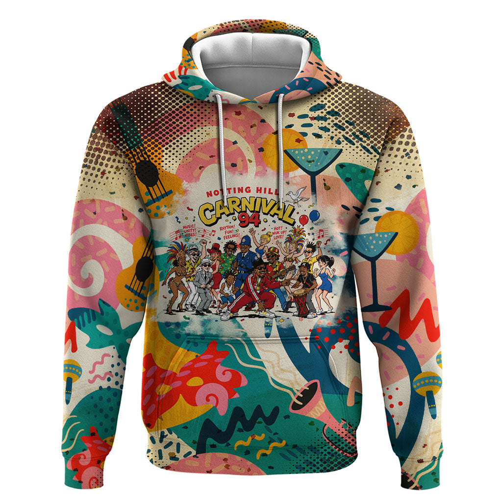 Notting Hill Carnival 94 Zip Hoodie Vintage Festival Music Caribbean Dancers Steel Drums Pop Art