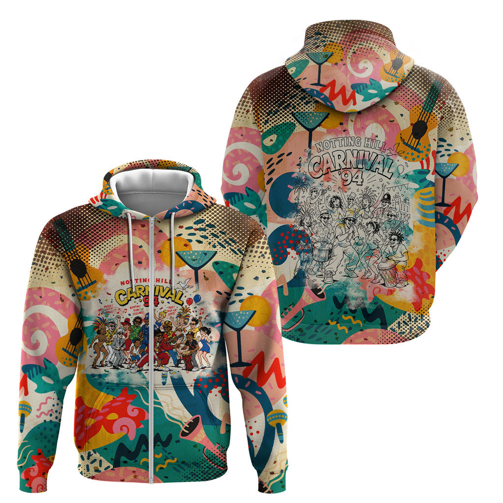 Notting Hill Carnival 94 Zip Hoodie Vintage Festival Music Caribbean Dancers Steel Drums Pop Art