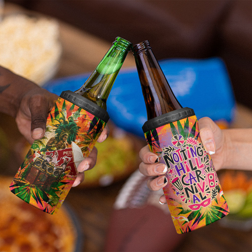 Notting Hill Carnival 4 in 1 Can Cooler Tumbler Caribbean Culture Music Festival Feathered Dancer Tropical