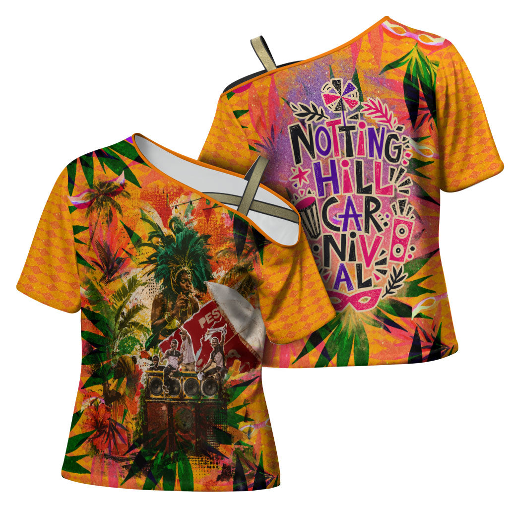 Notting Hill Carnival Cross Shoulder Shirt Caribbean Culture Music Festival Feathered Dancer Tropical