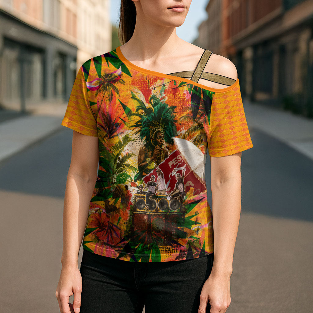 Notting Hill Carnival Cross Shoulder Shirt Caribbean Culture Music Festival Feathered Dancer Tropical