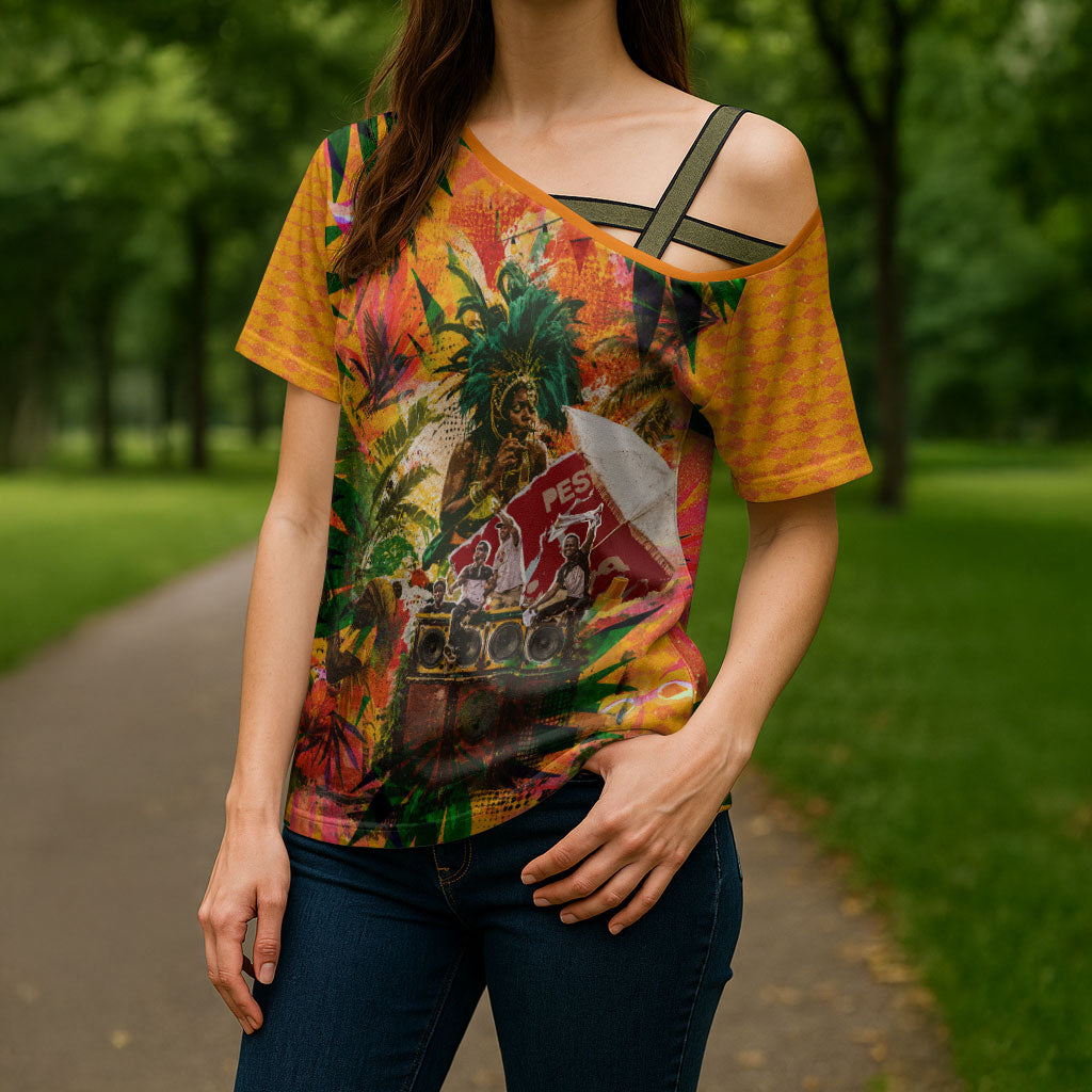 Notting Hill Carnival Cross Shoulder Shirt Caribbean Culture Music Festival Feathered Dancer Tropical