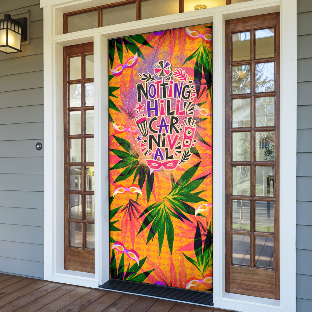 Notting Hill Carnival Door Cover Caribbean Culture Music Festival Feathered Dancer Tropical