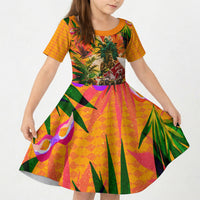 Notting Hill Carnival Kid Short Sleeve Dress Caribbean Culture Music Festival Feathered Dancer Tropical