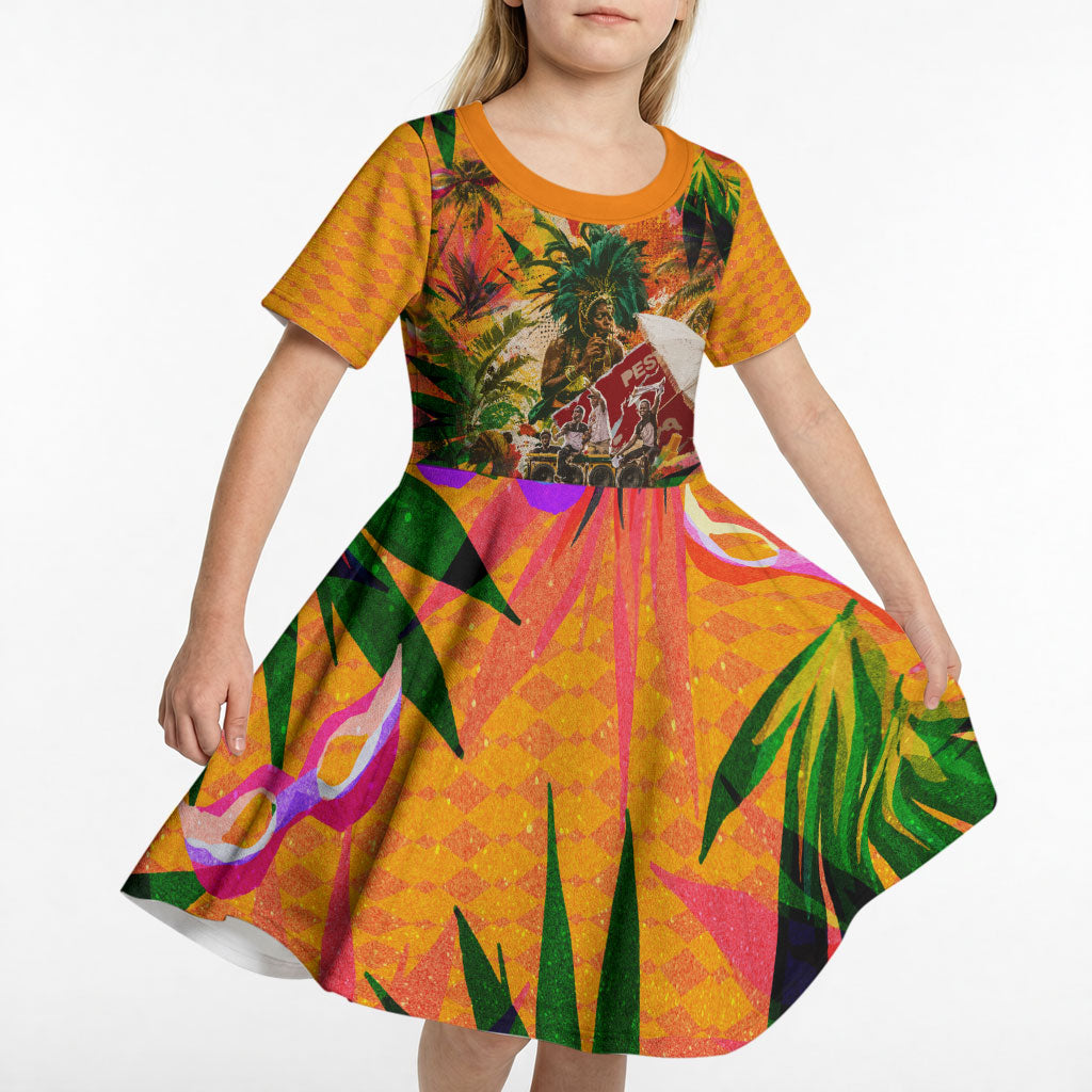 Notting Hill Carnival Kid Short Sleeve Dress Caribbean Culture Music Festival Feathered Dancer Tropical