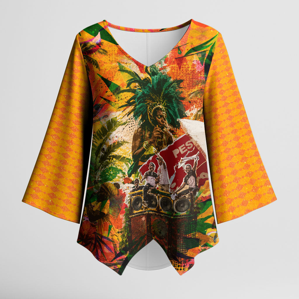 Notting Hill Carnival Kimono Sleeve Blouse Caribbean Culture Music Festival Feathered Dancer Tropical